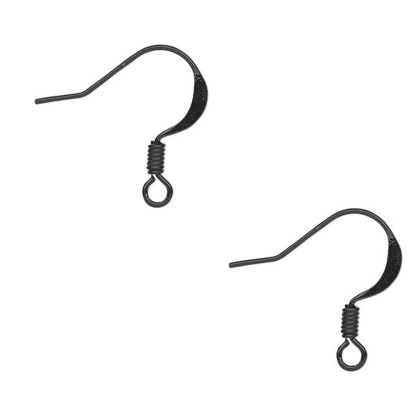 Ear wire fishhook 1pkg40, 17mm flat / 3mm coil / open loop, 22 gauge black-finished brass 20 pair image number 0