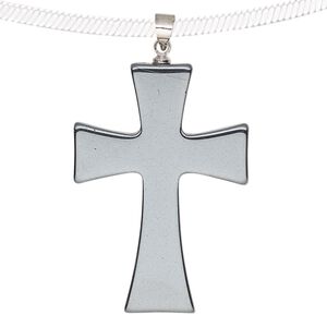 Hemalyke™ / brass 1pkg1, silver-finished double-sided cross pendant 38x27mm