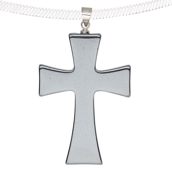 Hemalyke™ / brass 1pkg1, silver-finished double-sided cross pendant 38x27mm image number 0