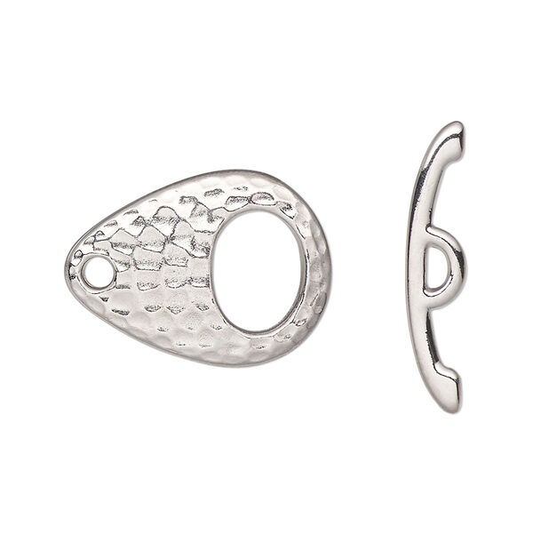 Clasp, TierraCast®, toggle, white bronze-plated pewter (tin-based alloy), 22x16mm hammered teardrop. Sold per pkg of 10. image number 0