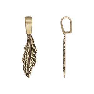 Bail, JBB Findings, glue-on, antiqued brass, 29x7mm with 20.5x7mm feather flat base. Sold individually.