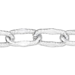 Chain 1pkg1 silver-plated cable, 12mm textured oval, aluminum 5 foot unfinished