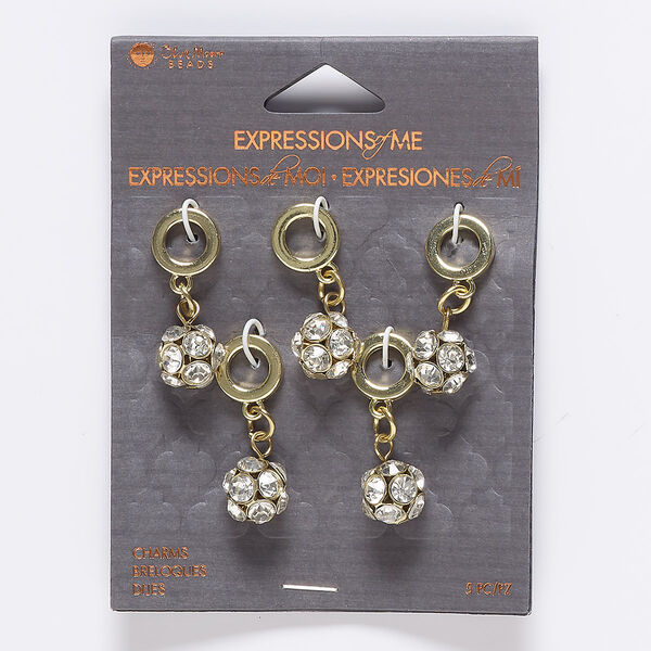 Focal, glass / gold-finished "pewter" (zinc-based alloy) / steel, clear, 20x11mm round, 6.5mm hole. Sold per pkg of 5. image number 0