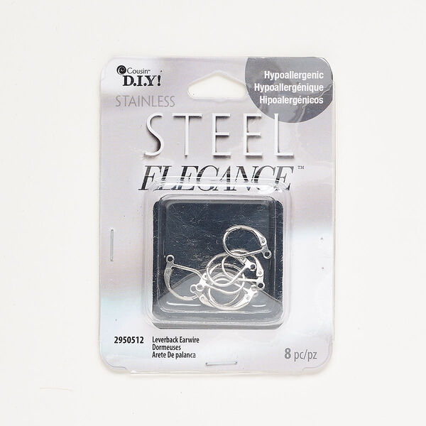 Earring, silver-finished stainless steel, 13mm leverback. Sold per pkg of 2 pairs. image number 0