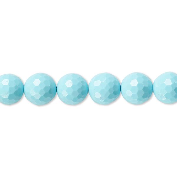 Bead, "turquoise" (resin) (imitation), blue, 8mm faceted round. Sold per 8-inch strand, approximately 25 beads. image number 0