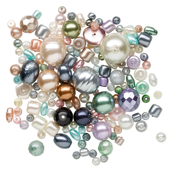 Bead mix, glass pearl, mixed colors, 2-14mm mixed shape. Sold per 100-gram pkg, approximately 140-200 beads. image number 1