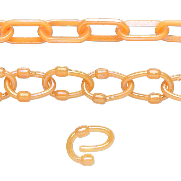 Chain, plastic, orange AB, 7mm oval with 9mm oval link. Sold per (5) 15" to 16" sections. image number 0