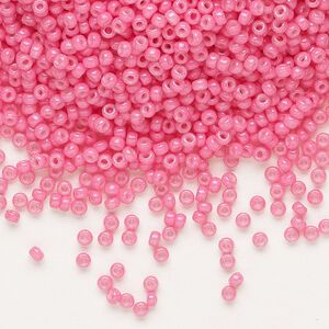 Seed bead, Miyuki, glass, pkg/250g, #11 rocaille, opaque outside dyed carnation pink, (RR-1371).