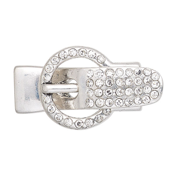Clasp, magnetic, glass rhinestone and antique silver-finished "pewter" (zinc-based alloy), clear, 38x21mm buckle with glue-in ends, 9.5x3mm inside diameter. Sold individually. image number 0