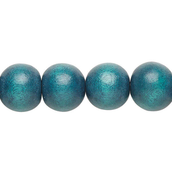 Bead, Taiwanese cheesewood (dyed / waxed), teal, 11-12mm round. Sold per pkg of (2) 15-1/2" to 16" strands. image number 0