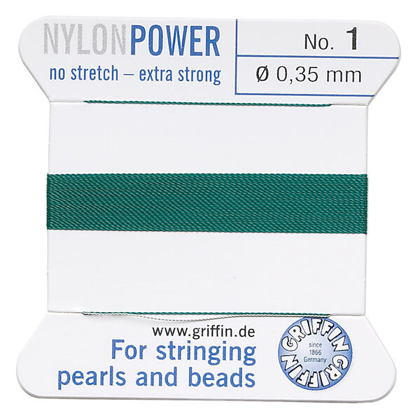 Thread, Griffin, nylon, green, size #1. Sold per 2-meter card (approximately 78 inches). image number 0