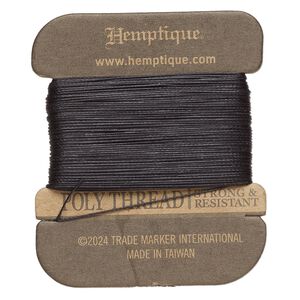 Thread, Hemptique®, polyester, pkg/32 yards, black, 0.45mm 3-ply round.