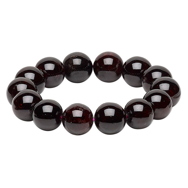 Bracelet, stretch, garnet (dyed), 13-14mm round, 7 inches. Sold individually. image number 0