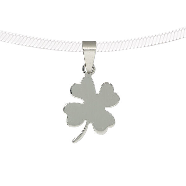 Pendant, stainless steel, 18x14mm two-sided matte and shiny 4-leaf clover. Sold individually. image number 0