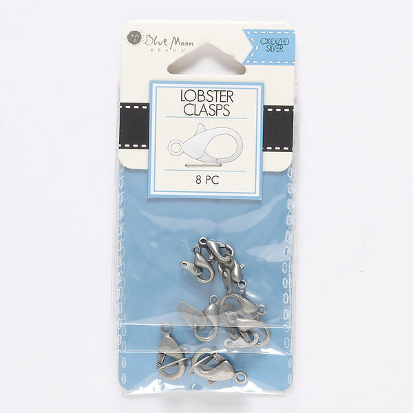 Clasp mix, lobster claw, antique silver-finished "pewter" (zinc-based alloy) and steel, (3) 8x5mm / (3) 10x6mm / (2) 11x8mm with chain tab. Sold per pkg of 8. image number 0