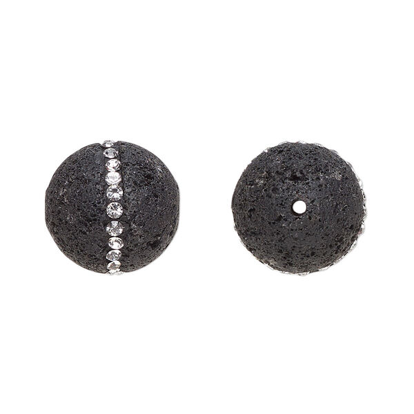 Bead, lava rock and crystals, crystal clear, 14mm round, B grade, Mohs hardness 3 to 3-1/2. Sold individually. image number 0