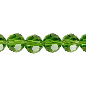 Bead 1pk 32 facets transparent green, Celestial Crystal® 10mm round 15.5-16 inch