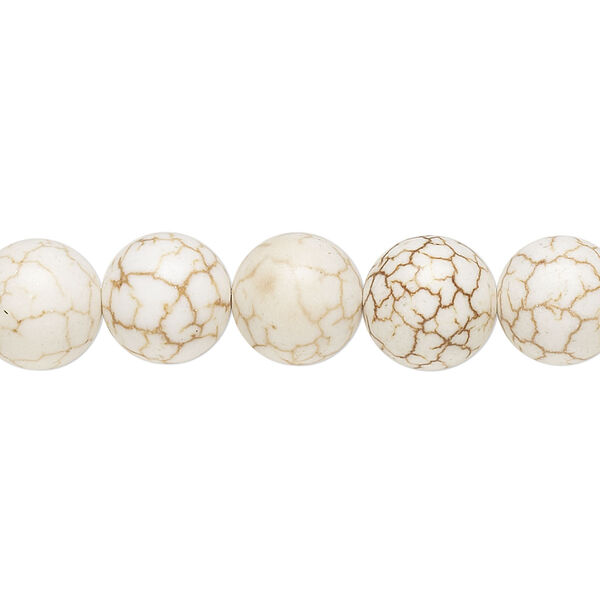 Bead, magnesite (stabilized), 10mm off-center drilled round, C+ grade, Mohs hardness 3-1/2 to 4. Sold per 15-inch strand. image number 0