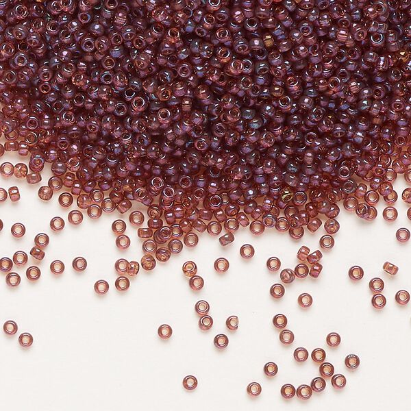 Seed bead, Miyuki, glass, pkg/35g, #15 rocaille, translucent gold luster claret (RR-302). image number 0
