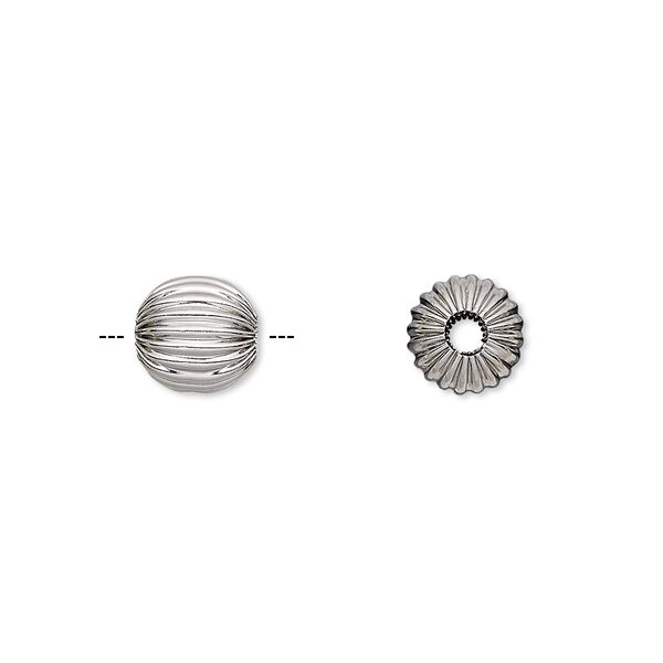 Bead, stainless steel, 8mm corrugated round. Sold per pkg of 10. image number 0