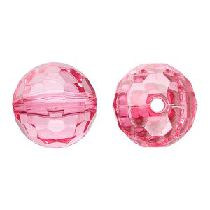 Bead, acrylic, pink, 20mm faceted round. Sold per 100-gram pkg, approximately 20 beads.