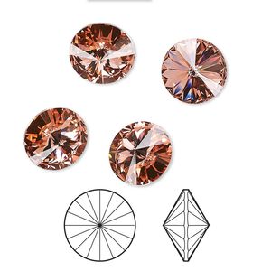 Chaton 4pk rose peach foil back, Crystal Passions® 10.54-10.91mm rivoli SS47 1122