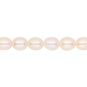 Pearl, White Lotus™, cultured freshwater, peach, 5-7mm rice, C grade, Mohs hardness 2-1/2 to 4. Sold per 16-inch strand.
