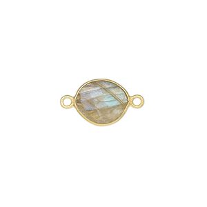 Link, labradorite (natural) and gold-finished sterling silver, 9x7mm-12x10mm oval with 8x6mm-11x9mm hand-cut double-sided faceted flat freeform oval. Sold individually.