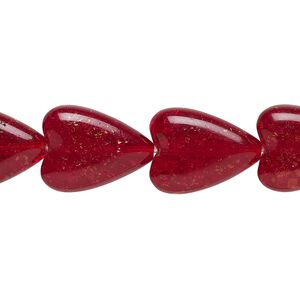 Bead, Czech crackle glass, translucent ruby red, 17x13mm heart. Sold per 15-1/2" to 16" strand, approximately 20 beads.