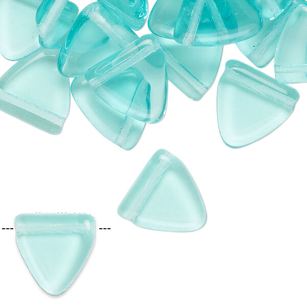 Bead, pressed glass, transparent light aqua blue, 12mm top-drilled flat triangle. Sold per 2-ounce pkg, approximately 85 beads. image number 0