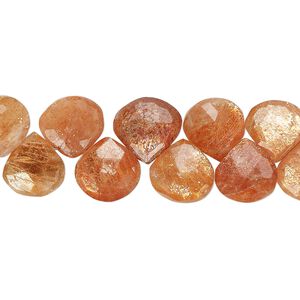 Sunstone 1pkg1, hand-cut top-drilled faceted puffed teardrop bead natural 4 inch graduated 6x6mm-10x10mm