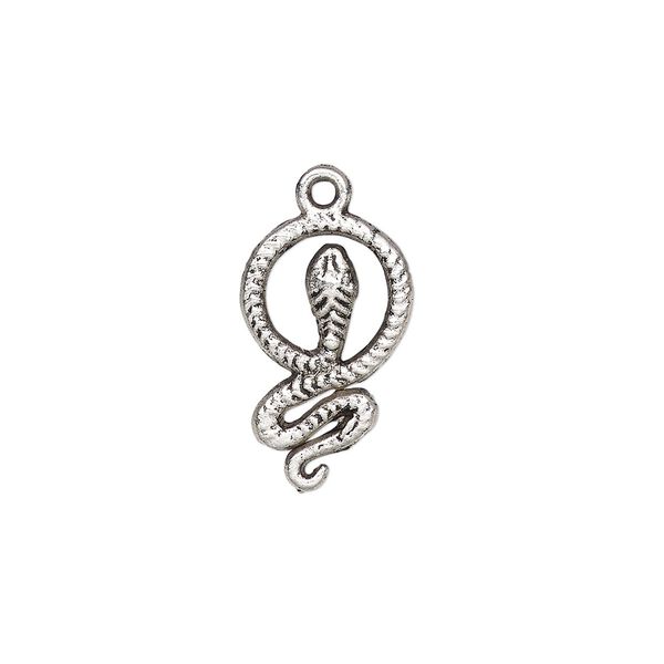 Charm, antique silver-plated "pewter" (zinc-based alloy), 20x12mm single-sided snake. Sold per pkg of 10. image number 0