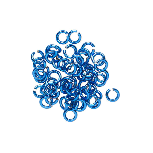 Jump ring, electro-coated brass, blue, 4mm round, 2.4mm inside diameter, 20 gauge. Sold per pkg of 50. image number 0