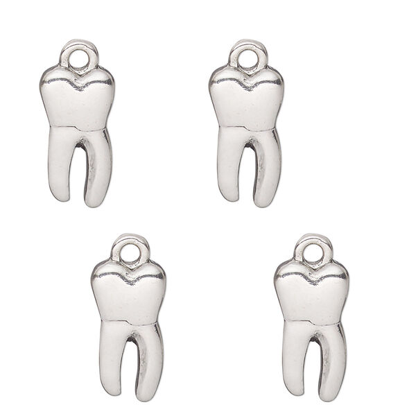 Charm, antique silver-finished "pewter" (zinc alloy), 15x8mm single-sided tooth. Sold per pkg of 4. image number 0