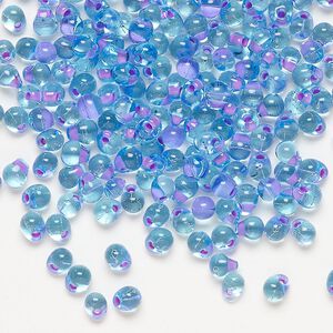 Seed bead, Miyuki, glass, pkg/10g, 4x3.4mm fringe, transparent purple inside dyed color light blue (DPF-47).