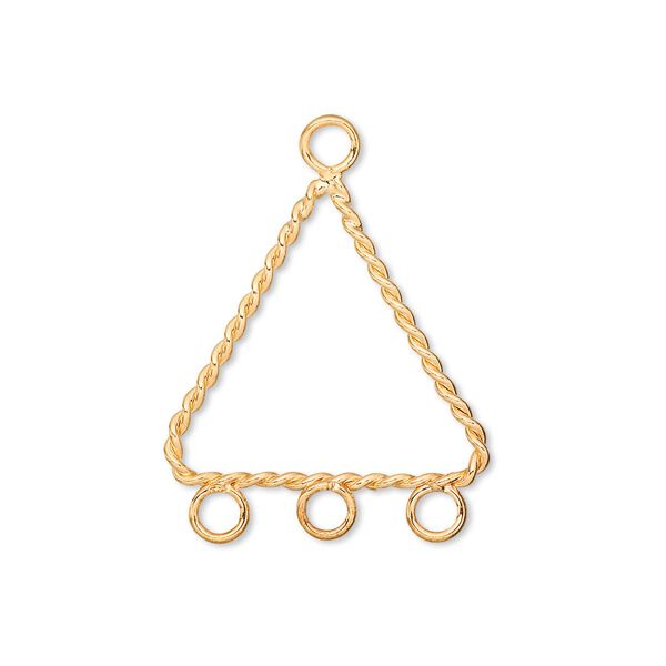 Drop, gold-plated brass, 21x21x19mm twisted triangle with 3 loops. Sold per pkg of 10. image number 0