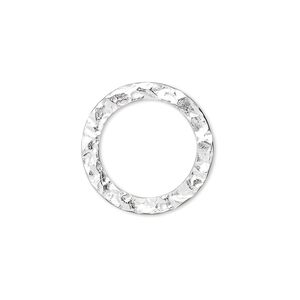 Link, sterling silver, 20mm hammered open round. Sold per pkg of 2.