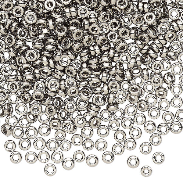 Seed bead, Miyuki, glass, pkg/10g, 3x1.3mm spacer rondelle, opaque nickel-plated, (SPR3-190). image number 0