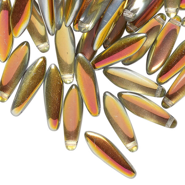 Czech pressed glass 1pkg150, top-drilled dagger bead opaque clear vitrail 15.5x5mm image number 0