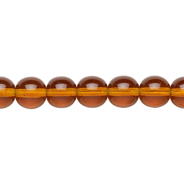 Bead, Preciosa, Czech glass druk, transparent topaz, 8mm round. Sold per 15-1/2" to 16" strand. image number 0