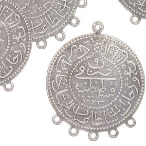 Focal, antique silver-finished "pewter" (zinc-based alloy), 30mm flat round with Arabic writing. Sold per pkg of 12.