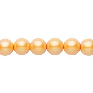 Bead, Czech pearl-coated glass druk, opaque iridescent orange, 8mm round. Sold per 15-1/2" to 16" strand.