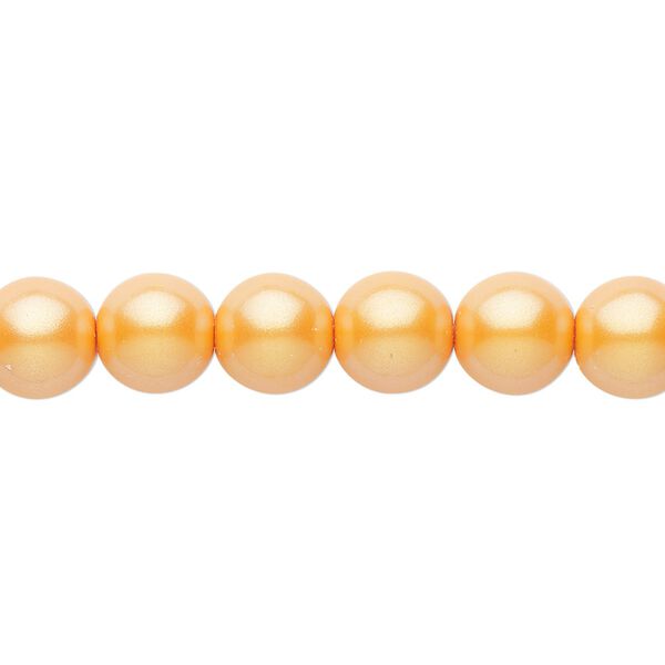Bead, Czech pearl-coated glass druk, opaque iridescent orange, 8mm round. Sold per 15-1/2" to 16" strand. image number 0