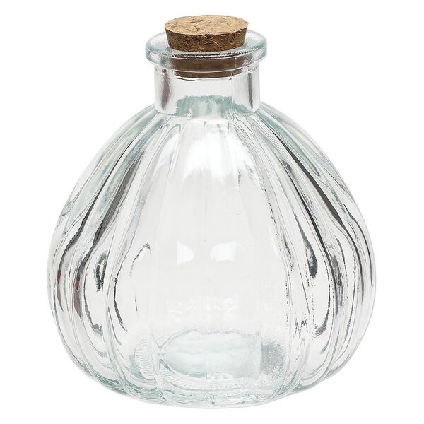 Bottle, glass and cork, clear, 3-3/4x3-1/2 inch fluted with cork stopper and 3/4-inch opening. Sold individually. image number 1