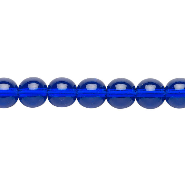 Bead, Czech glass druk, transparent cobalt, 8mm round. Sold per 15-1/2" to 16" strand. image number 0