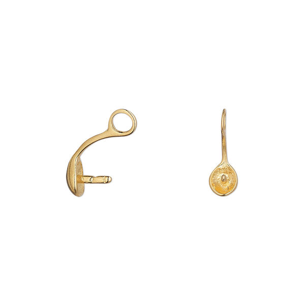 Cup, gold-plated brass, 4mm cup with 3mm peg, fits 10mm half-drilled bead. Sold per pkg of 10. image number 0