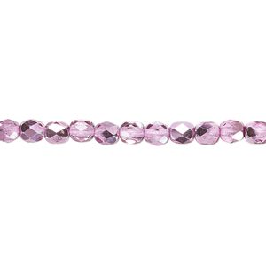 Bead, Czech fire-polished glass, clear with half-coat metallic watermelon, 4mm faceted round. Sold per 15-1/2" to 16" strand.