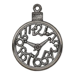 Focal, gunmetal-plated "pewter" (zinc-based alloy), 35x30mm single-sided open clock face. Sold per pkg of 6.