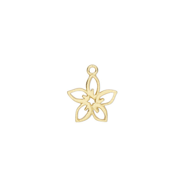 Charm Amoracast® 1pkg1 sterling silver, 12mm single-sided cutout open plumeria flower, brushed "vermeil" (gold finish) image number 0