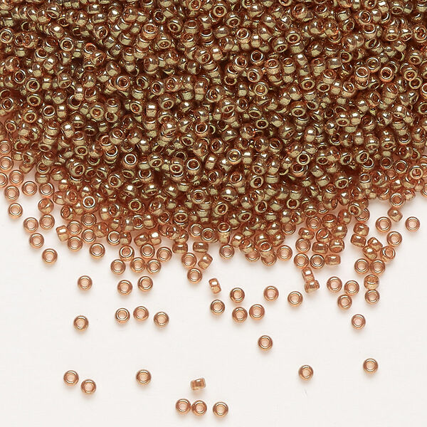Seed bead, Miyuki, glass, pkg/35g, #15 rocaille, translucent gold luster topaz (RR-311). image number 0